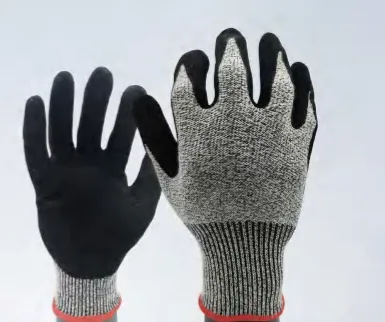 Cut-resistant knit work gloves with black dipped palm coating