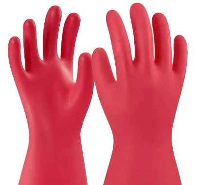 Red rubber insulating gloves for electrical work, Class 00